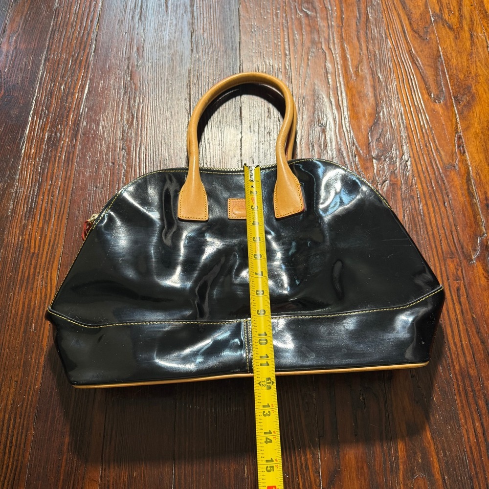 Vintage Dooney & Bourke Purse Glossy Black Brown Leather Hobo Bag - Picture 6 of 13